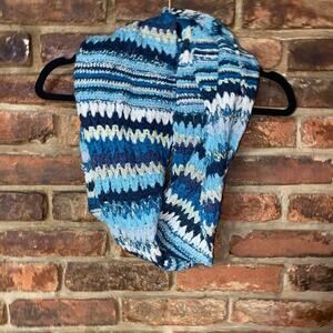 Lucky Brand Multi-Tone Blue Gold Metallic Knit Acrylic Infinity Scarf Women's